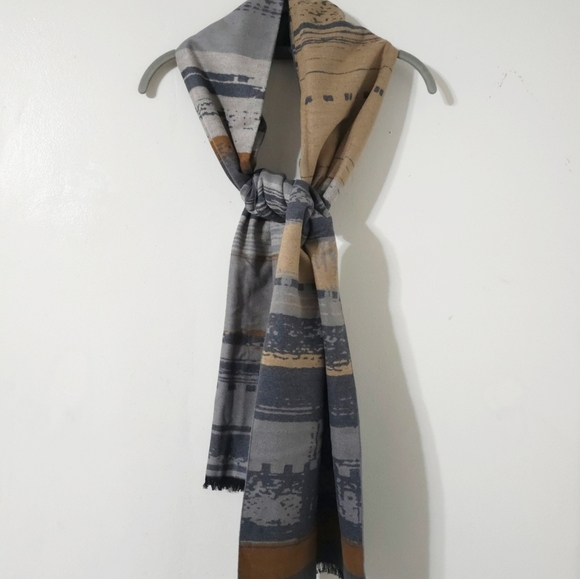 CHELSEY By Josep 100% Brushed Silk Abstract Striped Long Mens Cozy Scarf - Picture 9 of 15